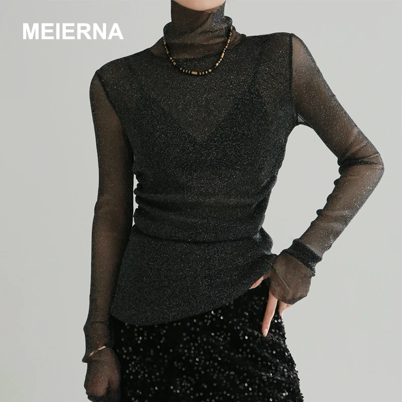 “璀璨”奢感闪耀褶皱收腰星空打底衫006