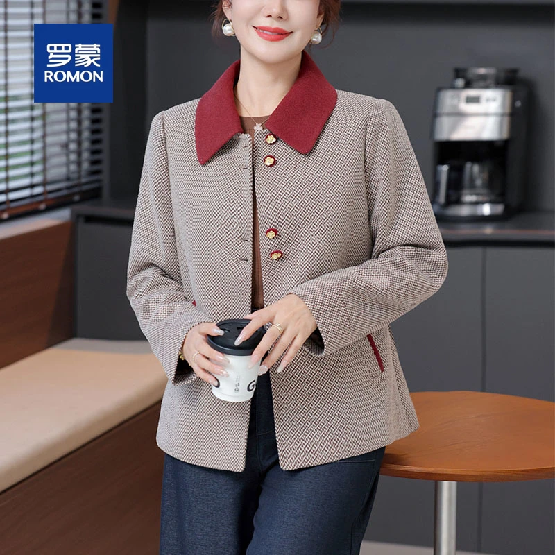 罗蒙中年妈妈秋装洋气毛呢外套2025新款中老年人女士春秋呢子上衣