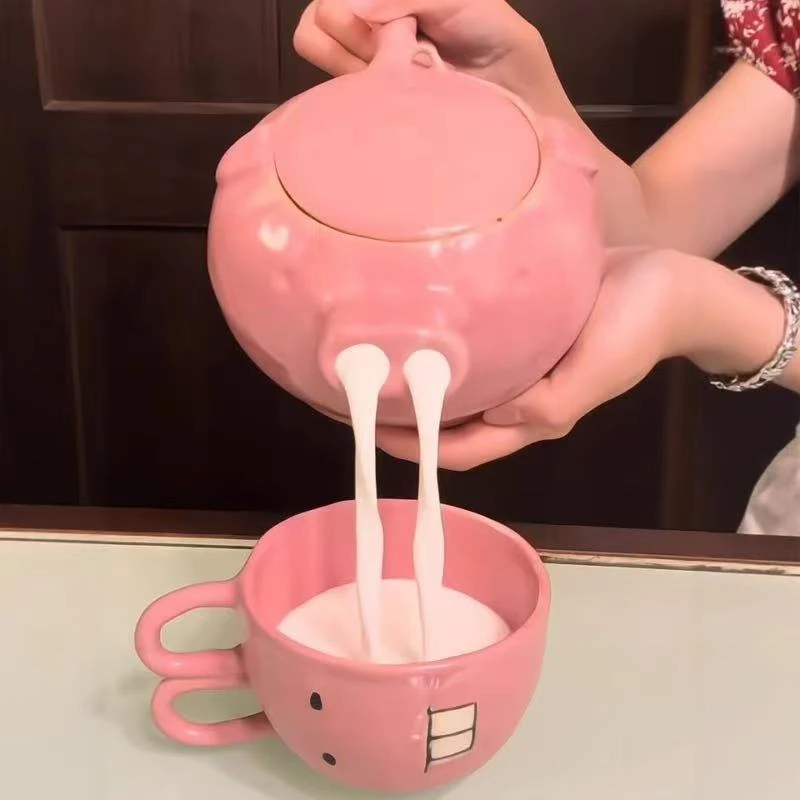 日式冷水壶卡通大容量茶壶见外包装可爱水墨风茶具粉色家用创意