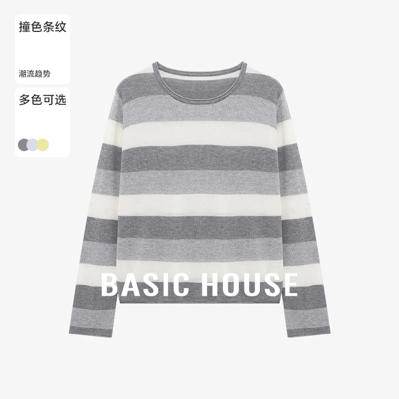 Basic House/百家好春季撞色条纹欧若风潮流女针织衫-B0625B52112