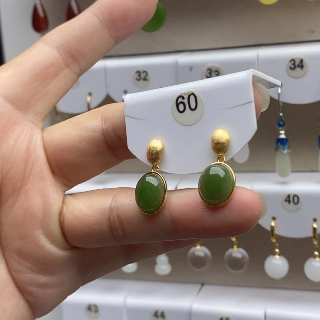 银S925镶嵌和田玉耳饰