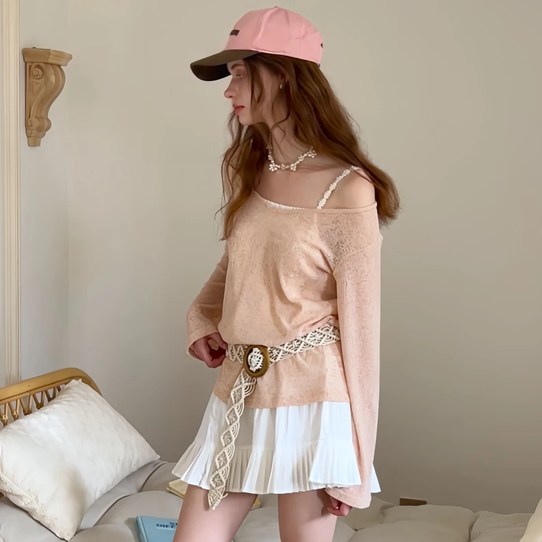 EGGKA“雅典娜”纯欲甜美波西米亚吊带罩衫假两件上衣E25A3585AF