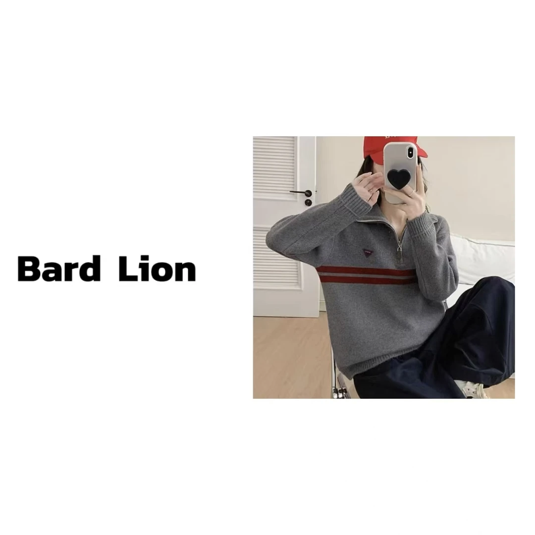 条纹半拉链设计感毛衣