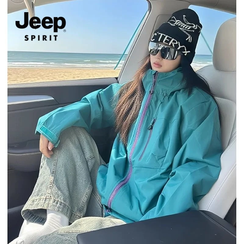 JEEPSPIRIT吉普秋冬季户外冲锋衣男女款三合一春秋单衣防风两件套