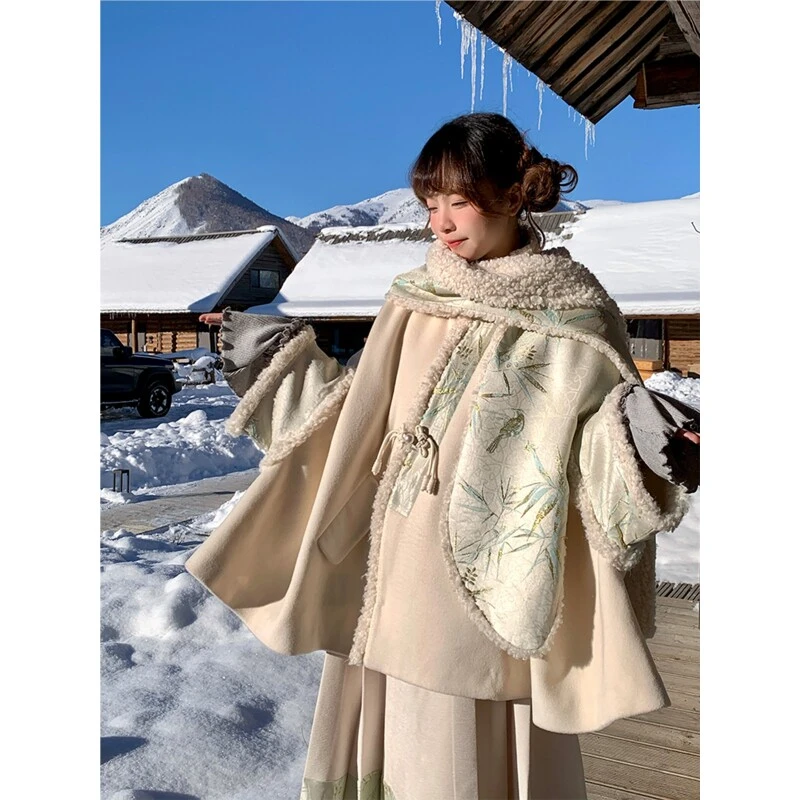 sinsingirl 大衣女款 新中式毛毛毛呢套装中长款半身裙