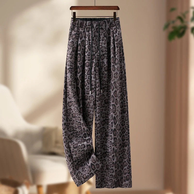 阔腿裤高腰直筒裤秋季豹纹休闲裤复古时尚文艺显瘦百搭宽松长裤女