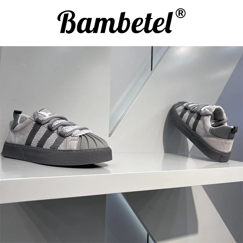 Bambetel鞋子经典潮牌三条杠秋冬新款时尚皮面高端潮流百搭休闲男