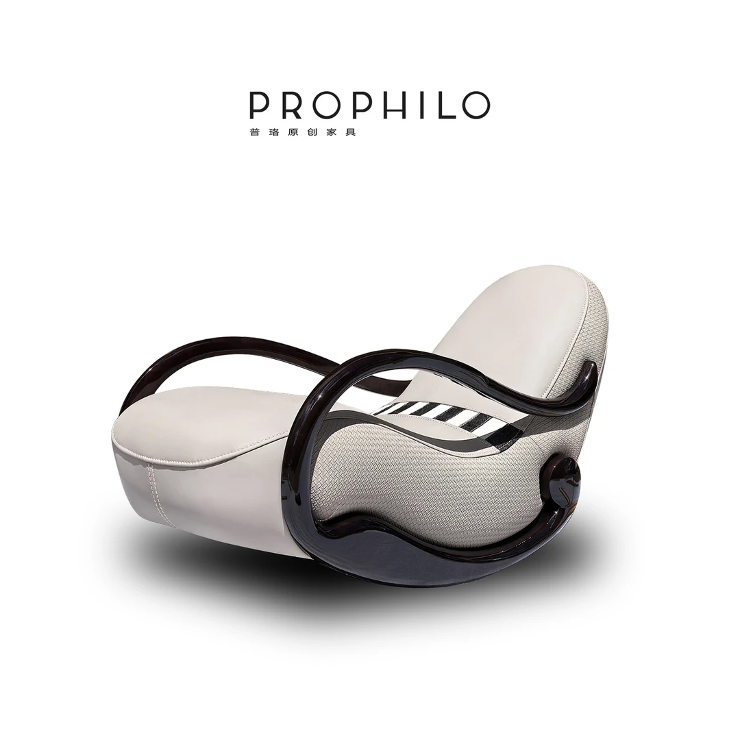 【圣蒂卡门】原创设计时尚艺术轻奢实木真皮钢琴漆休闲椅摇椅躺椅