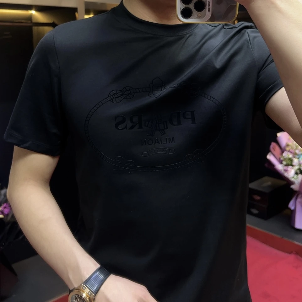 2025-35102#刺绣夏季短袖圆领免烫常规T恤百搭丝光棉打底衫上衣