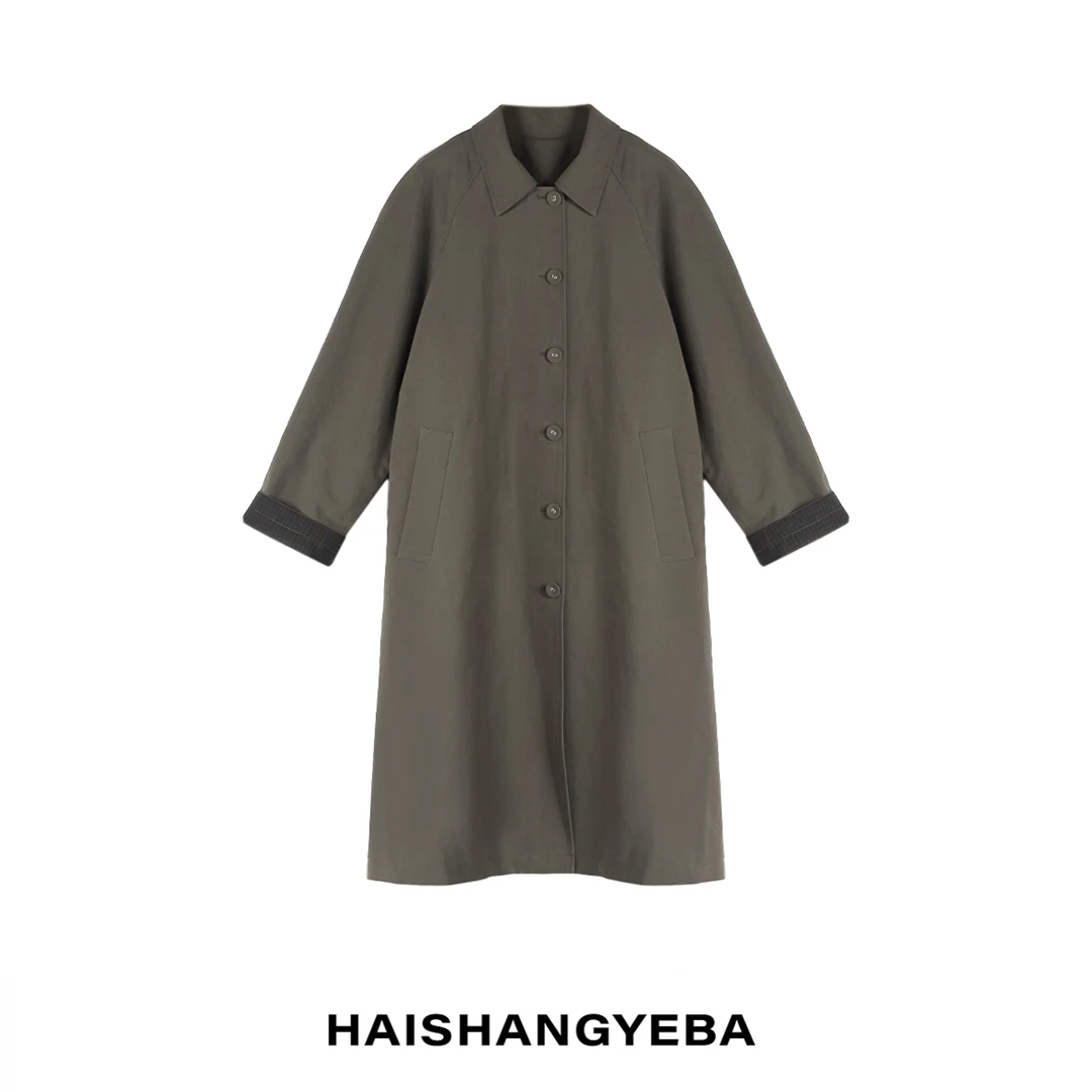 【海上叶爸】新款2025春秋百搭翻领宽松休闲气质中长款风衣