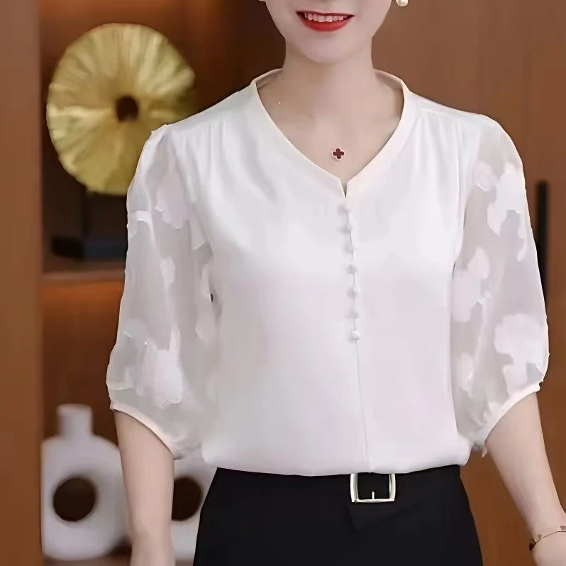 夏季2025新款洋气小衫时尚衬衣气质显瘦遮肚减龄衬衫宽松上衣1006