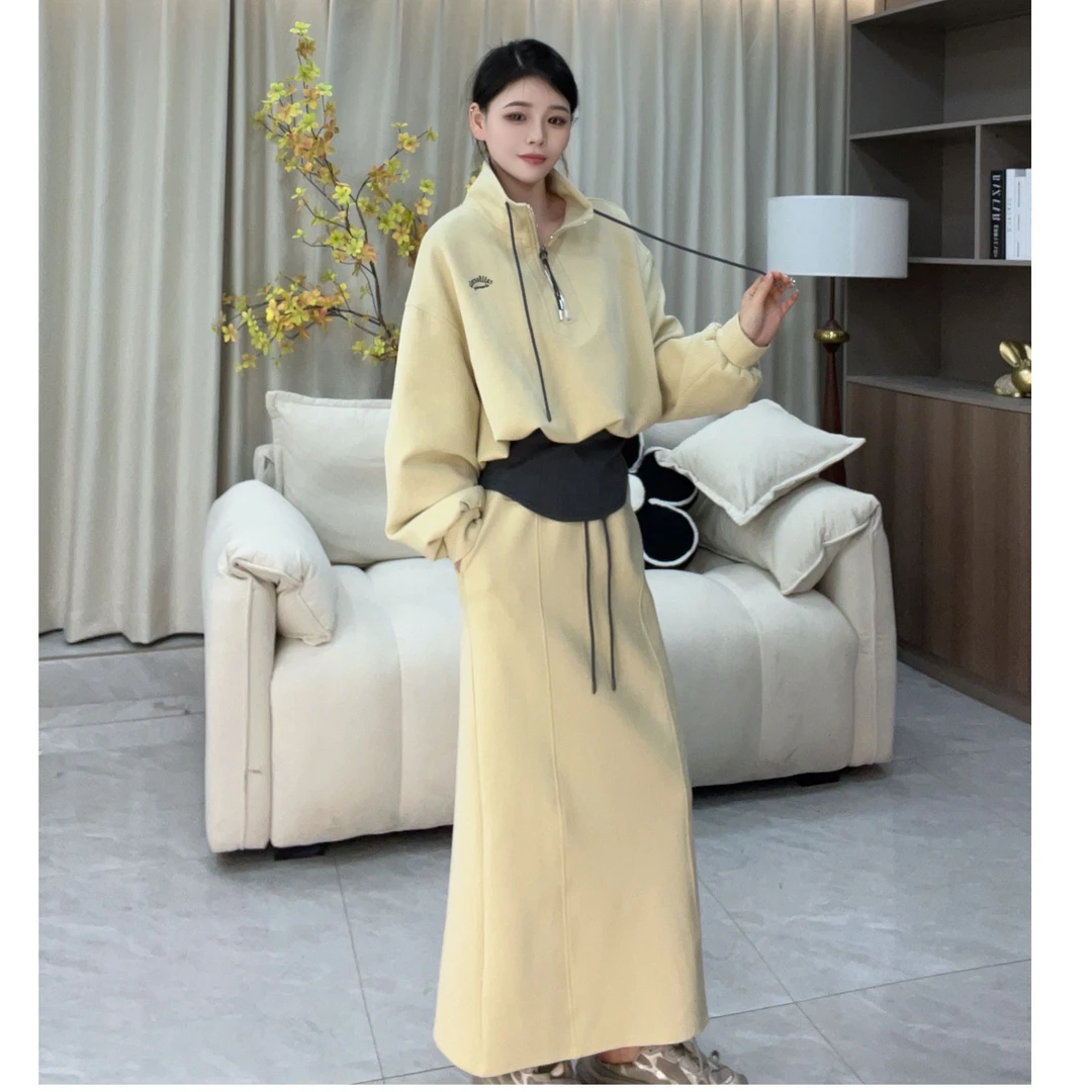 早春休闲甜美风宽松时尚套装洋气长袖卫衣+半裙