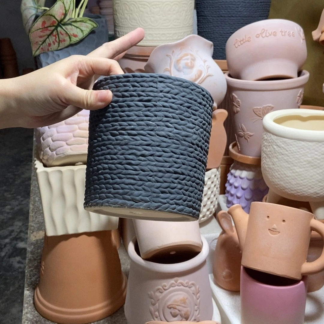 14×13黑色麻绳盆 粗陶1个