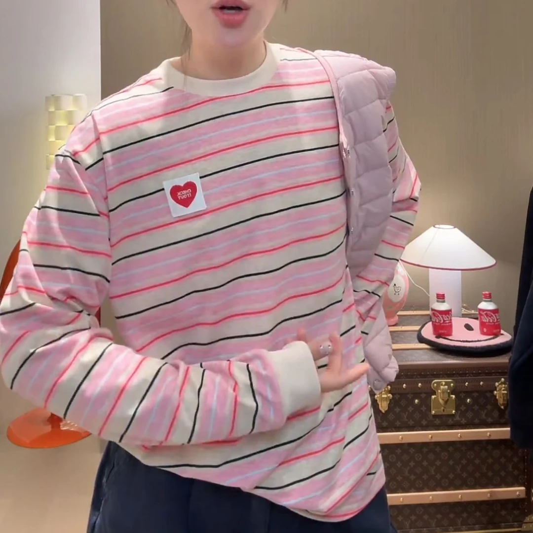 【少女条纹】2025秋季减龄气质百搭气质显瘦上衣长袖T恤LK2506893