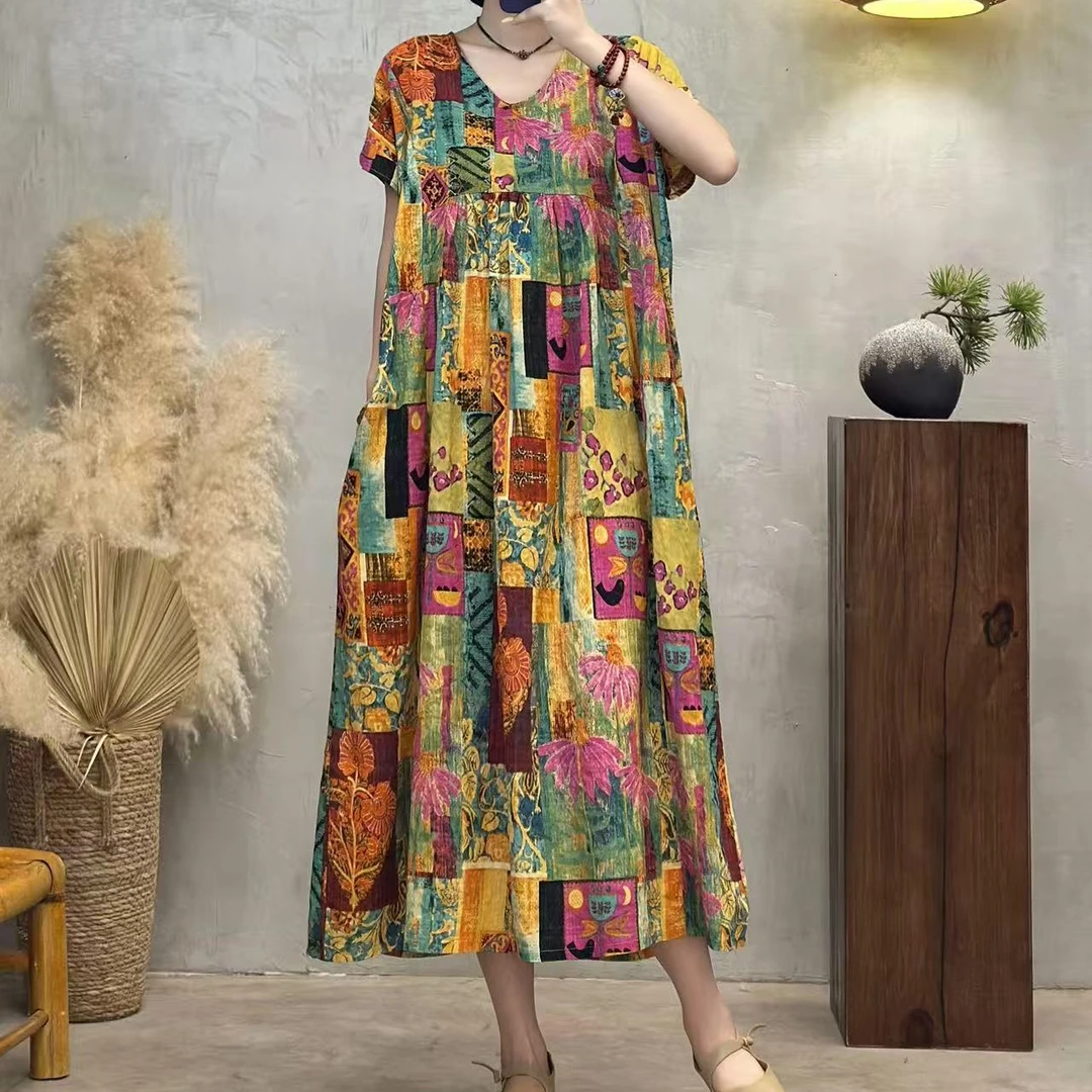 11176小花裙清凉碎花V领碎花裙优雅QZ