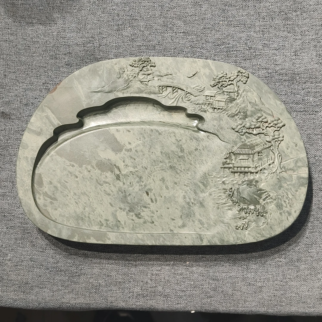 甘肃洮砚，水泉亭台楼阁砚，尺寸24.5*16*2.6厘米