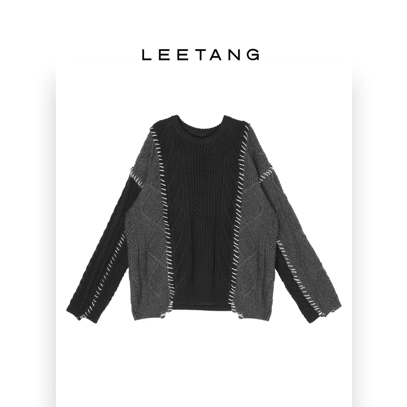 【LEETANG】黑灰缝线拼接毛衣LT-KD4104