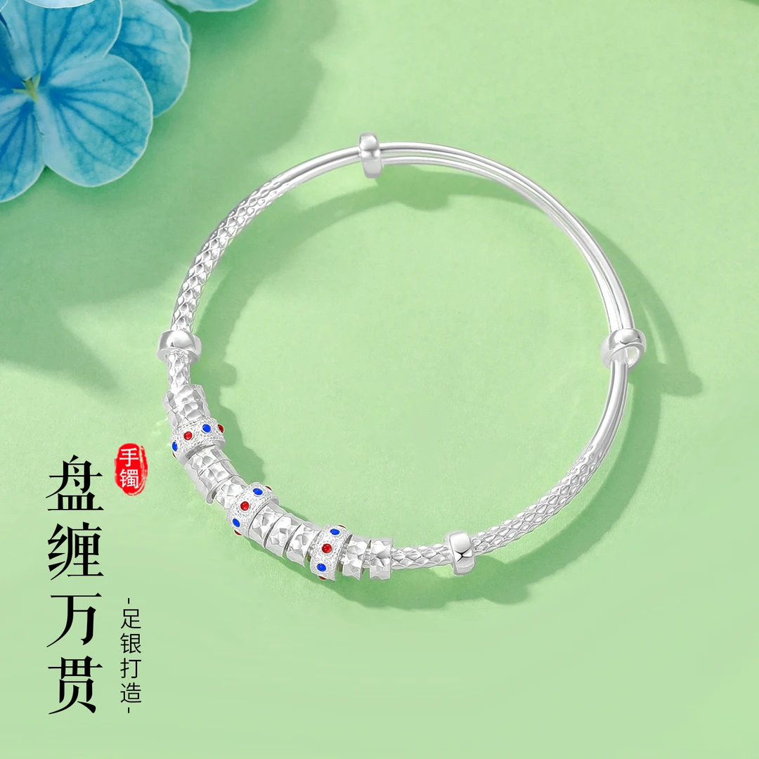 老银匠关东 足银手镯 盘缠万贯纯银手镯实心简约百搭时尚可调节
