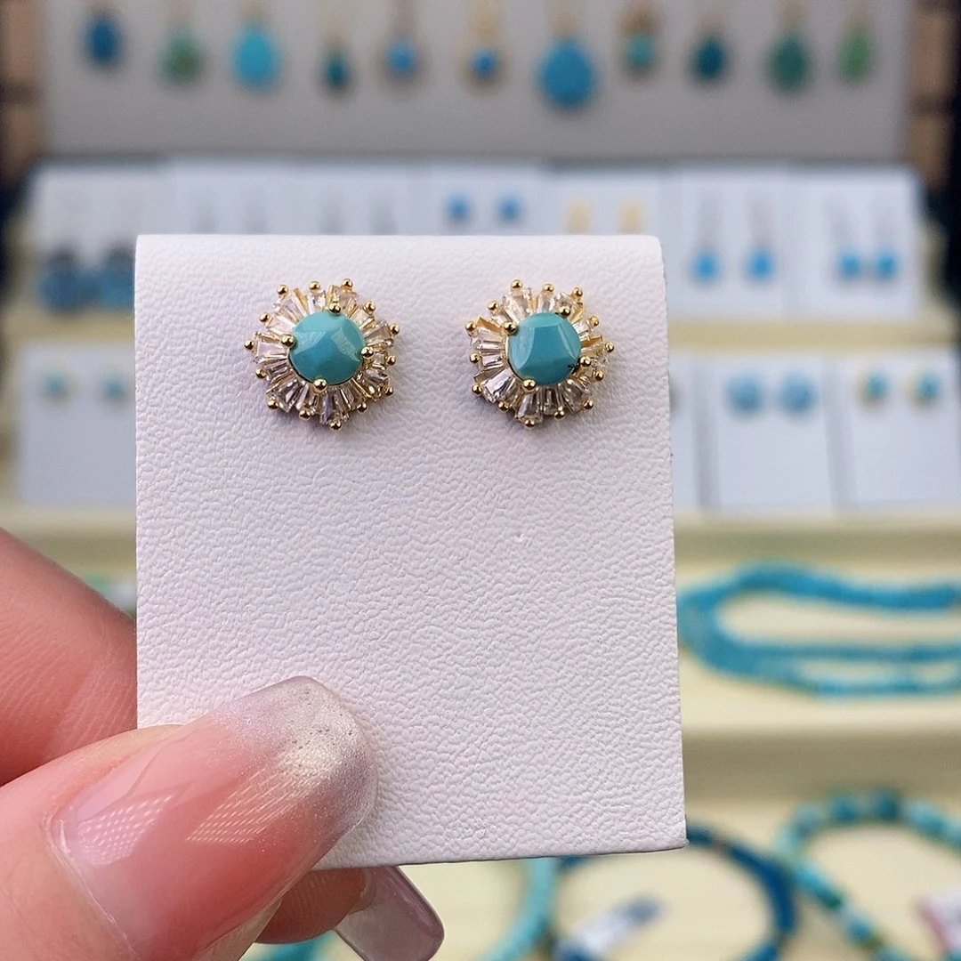 银S925镶嵌绿松石耳饰