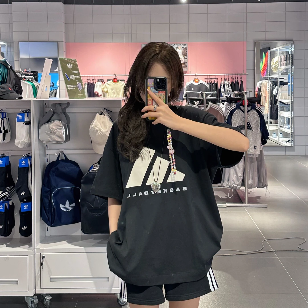 adidas BASKETBALL 纯棉篮球运动短袖圆领T恤 JX5575