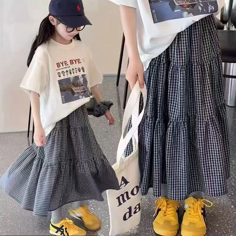 【现货】【送发圈】有里布女童装春夏季半身裙小女孩格子中长款裙子