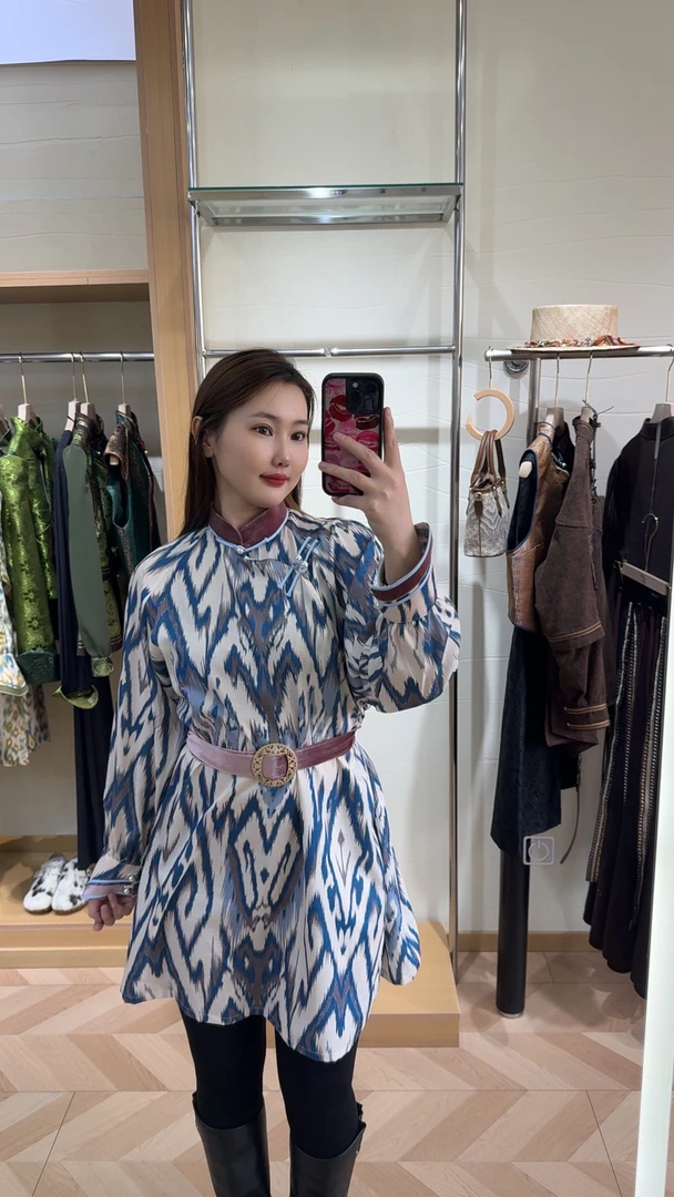 Q056扎染民族风衬衫连衣裙 日常复古