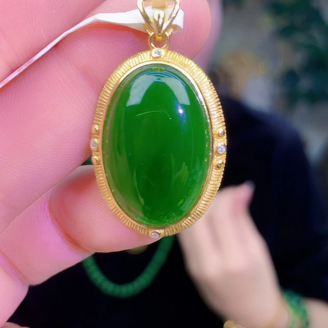 吊坠(不含链)银S925镶嵌和田玉（碧玉）吊坠