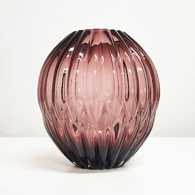 【高24cm颜色可选】摩瑟家居【竖棱球形】HC花瓶摆件玻璃陶瓷花