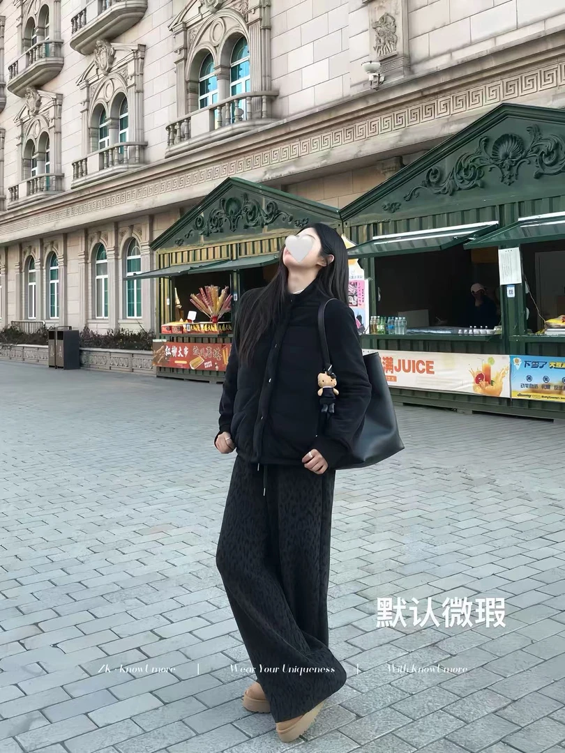 黑豹纹 加绒阔腿裤