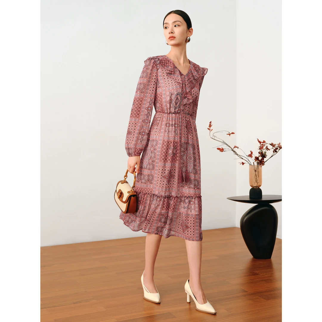 【婷婷专属】玖姿安娜蔻JTDQ50054洋气波西米亚风几何印花连衣裙