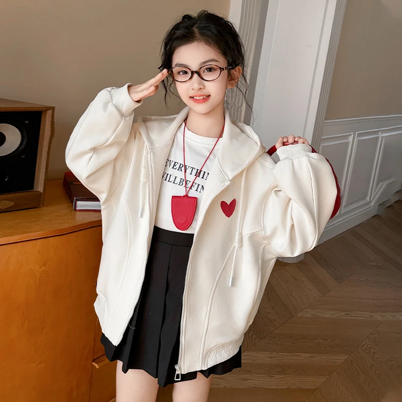 女童外套春秋款2025新款中大儿童韩版卫衣开衫春装连帽衫上衣洋气