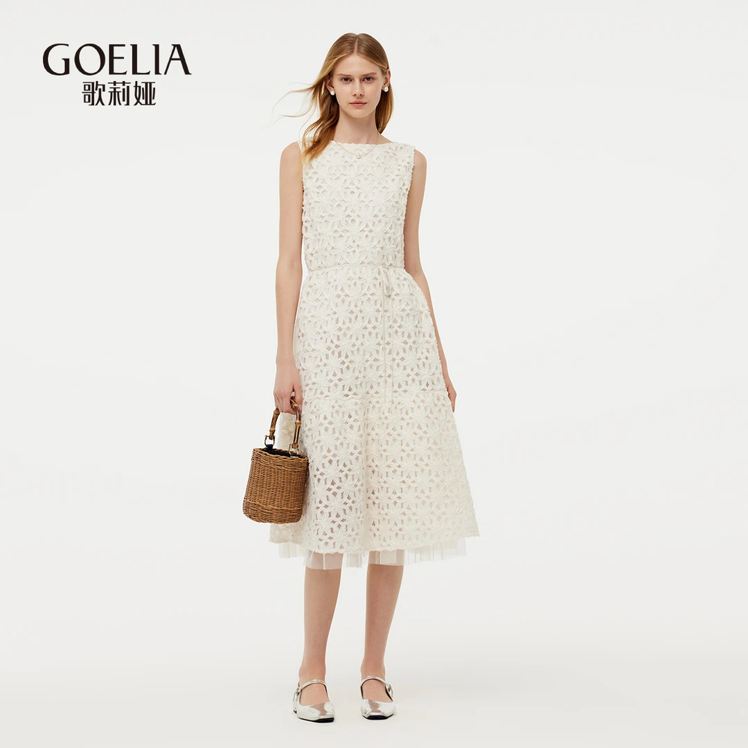 【福利款】歌莉娅夏季网布绣花连衣裙白色优雅夏日1E4R4K390