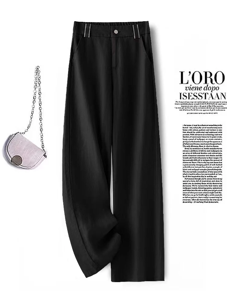 2025新款亚麻阔腿裤女夏季薄款宽松百搭防晒垂感亚麻直筒裤