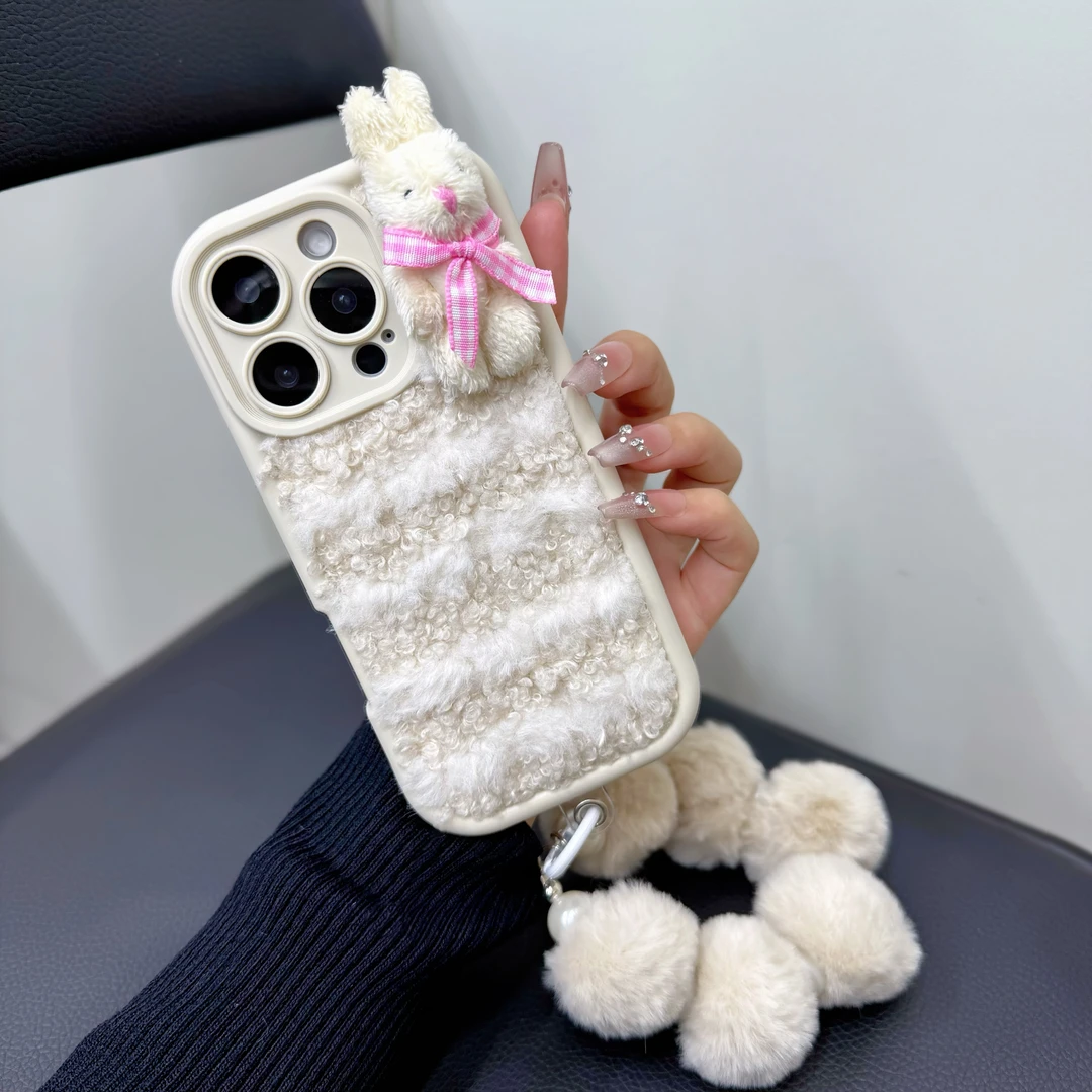 毛绒兔子苹果17ProMax手机壳iPhone16新款适用14秋冬苹果15女