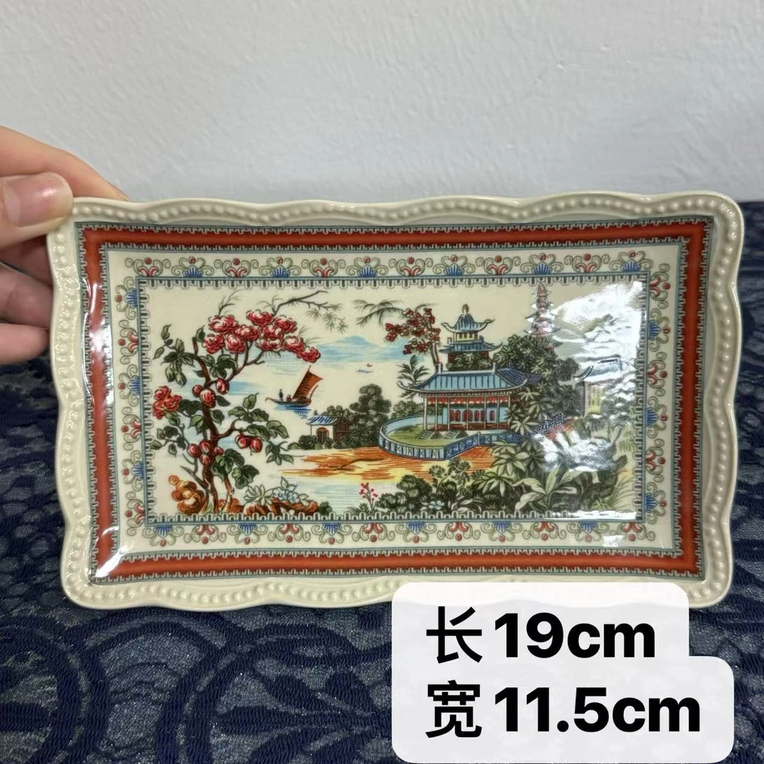 欧洲名画cz复古露华庭院碟家用陶瓷方形中式托盘彩绘高级