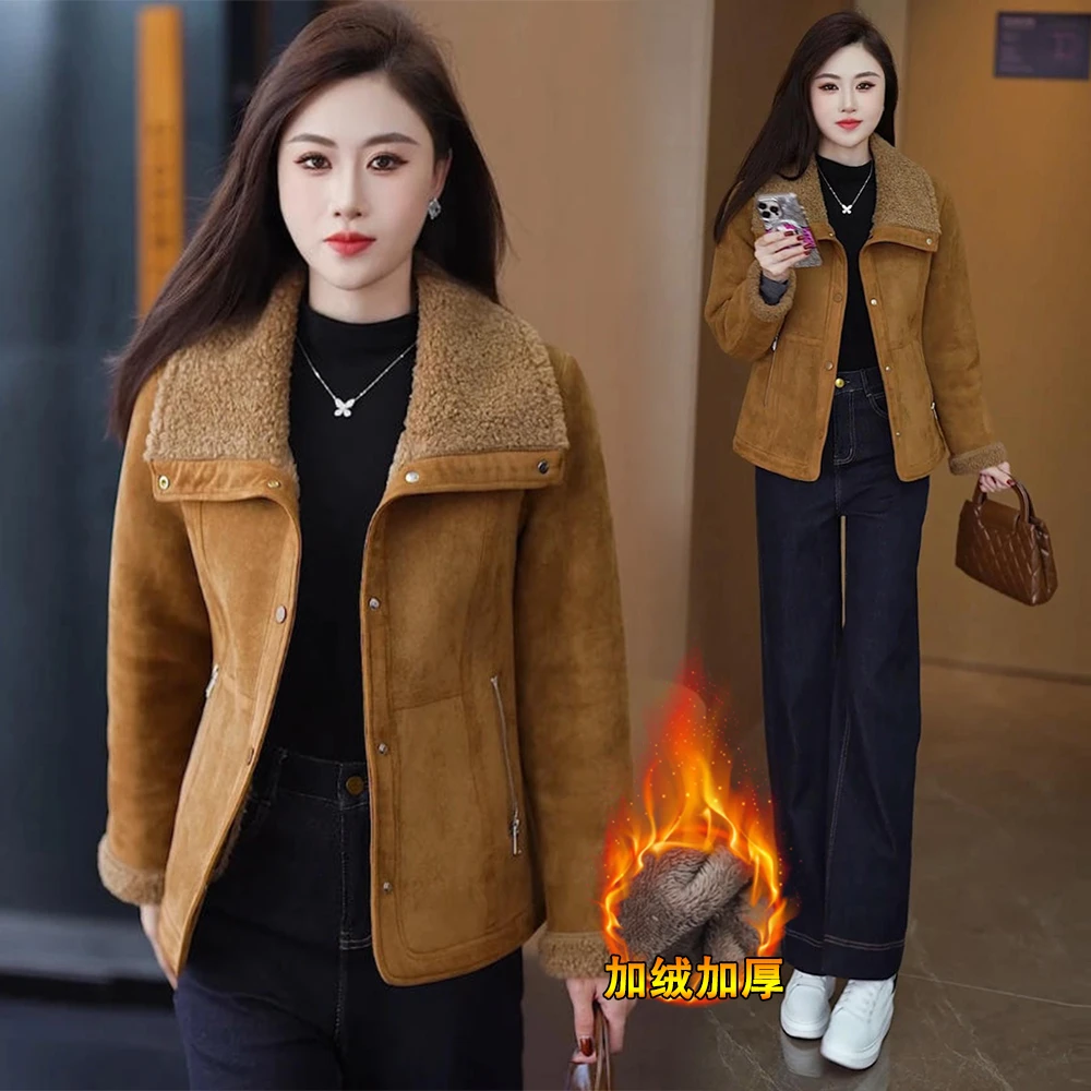 时尚加绒加厚带毛边外套女2025冬季新款洋气宽松显瘦百搭保暖上衣