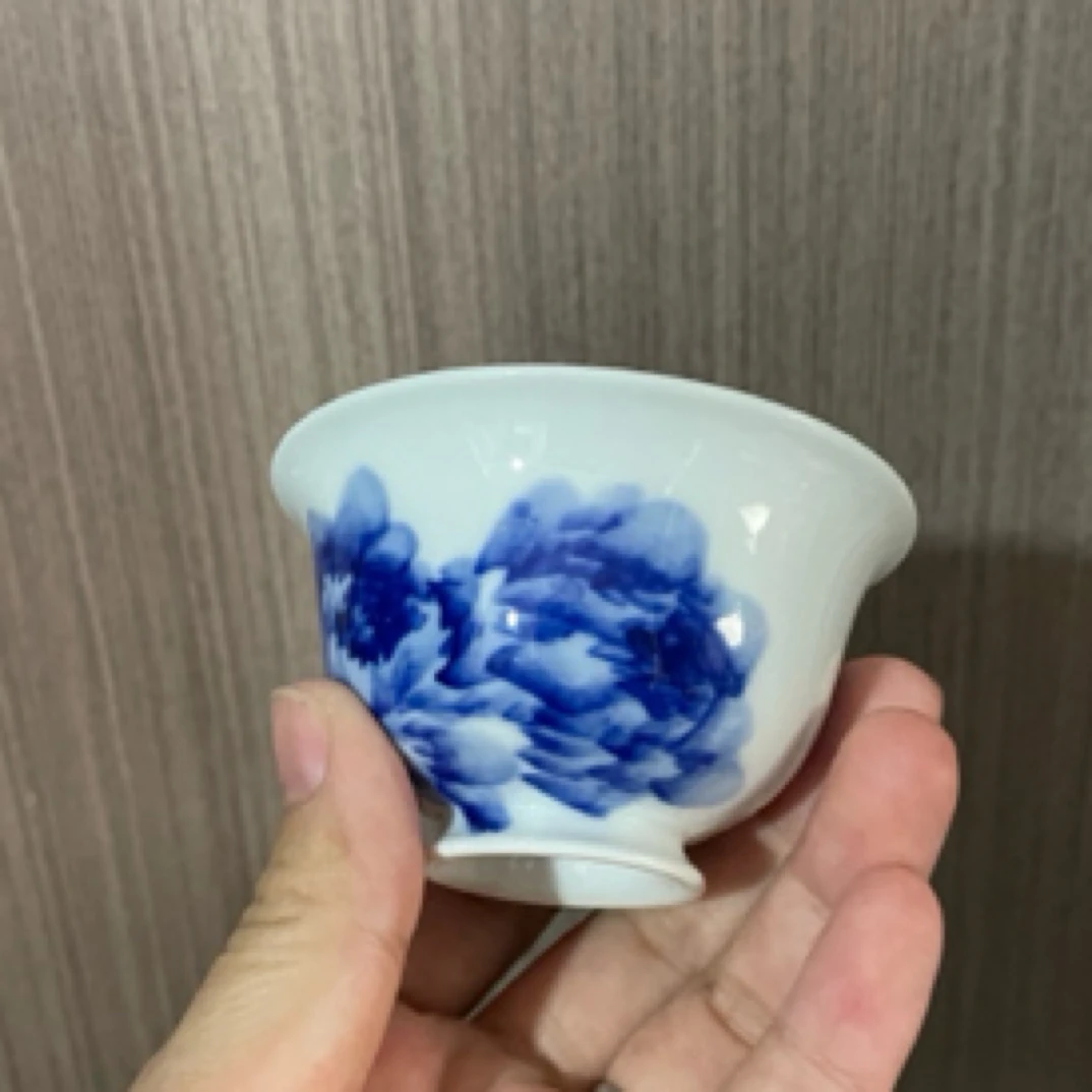 柴窑牡丹小高脚杯微瑕