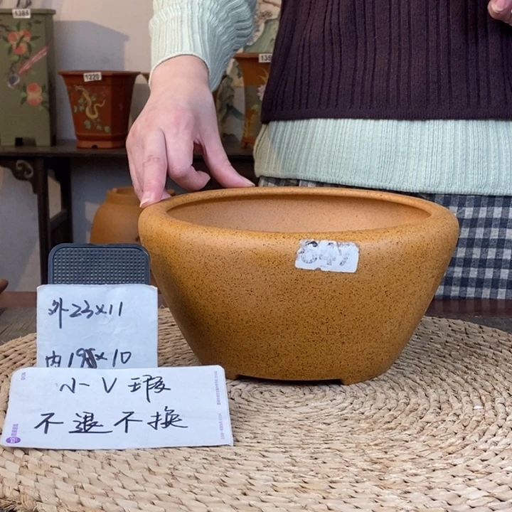 花盆紫砂   微微瑕柴烧窝口圆647