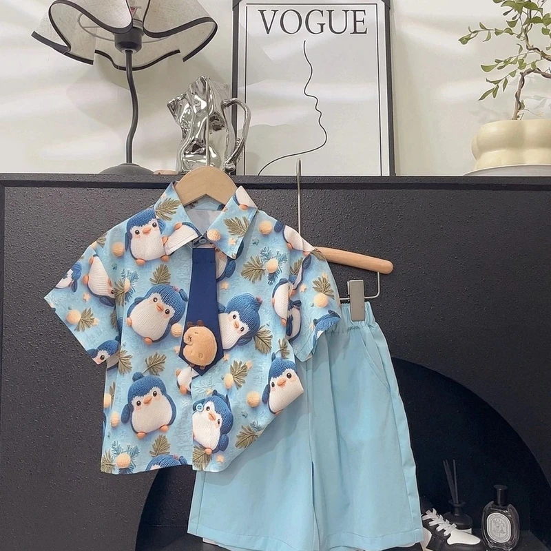 男童夏装洋气时尚套装2025新款宝宝海边度假衣服儿童沙滩服两件套