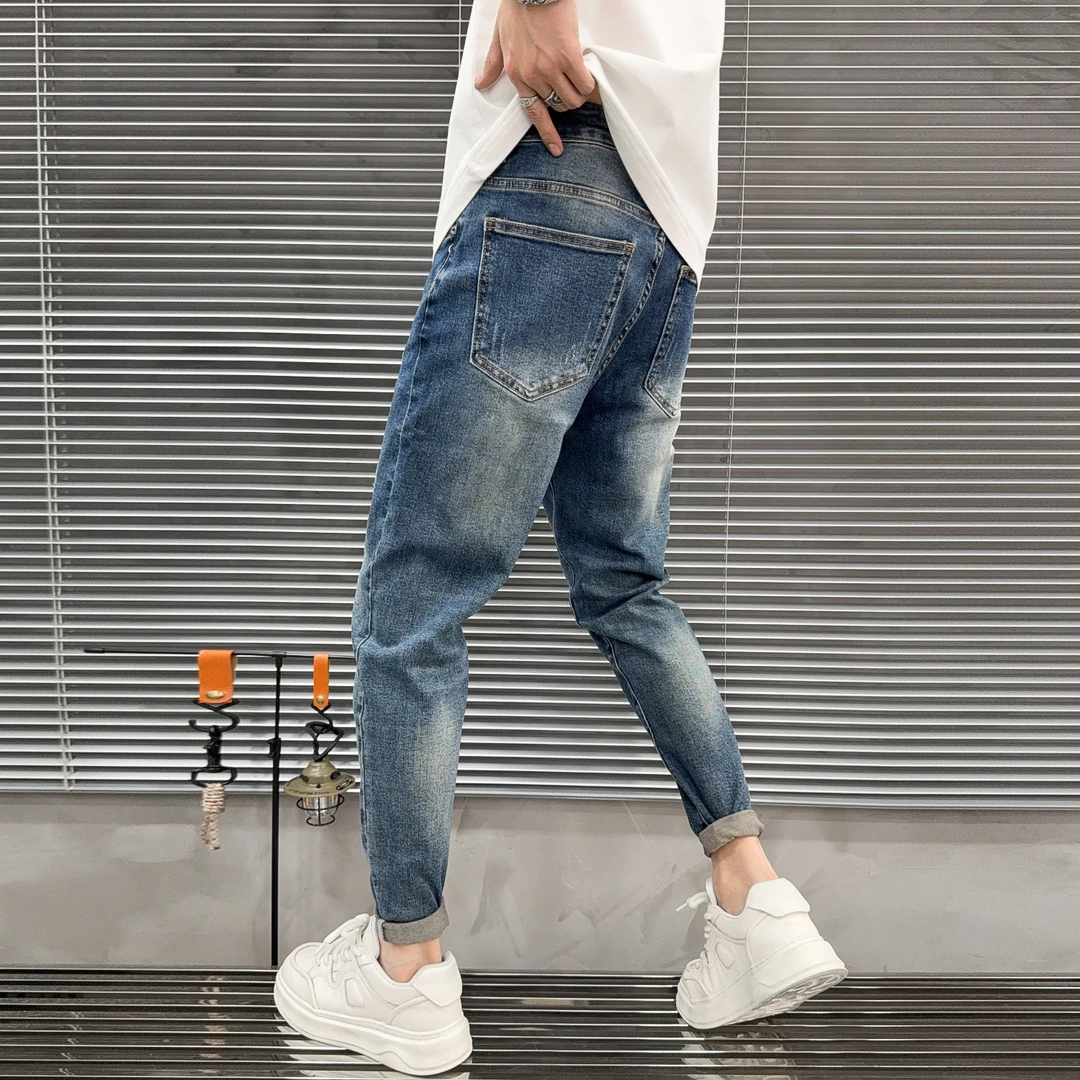 9510 秋冬新款极简风天空蓝修身弹力牛仔裤