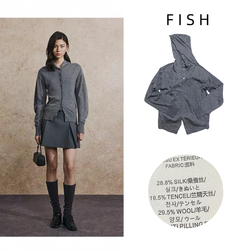 FISH 【生花】 桑蚕丝羊毛衫老钱极简穿搭连帽复古开始秋冬2026