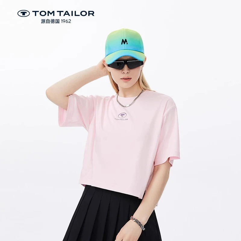 TOM TAILOR德国超柔纯棉短款T恤运动短袖夏季宽松上衣女TTTSB255T
