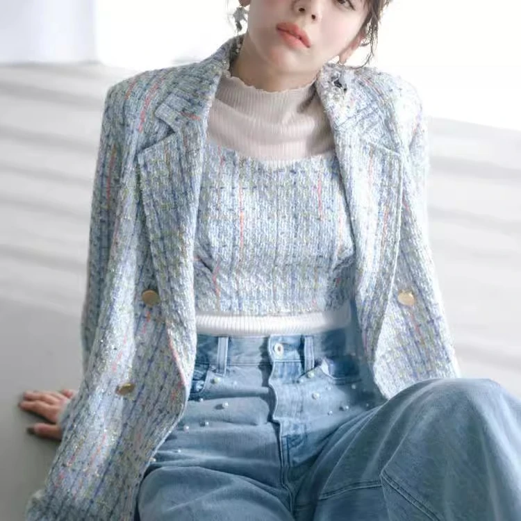 日单贵牌 双排扣混色花呢 休闲 百搭西装 外套37E