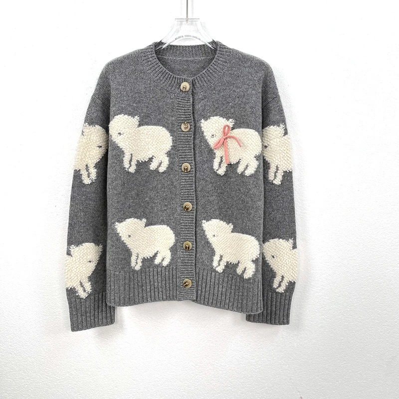 唐绢时尚纯山羊绒针织衫洋气圆领开衫长袖气质女装冬C123216-QF-1