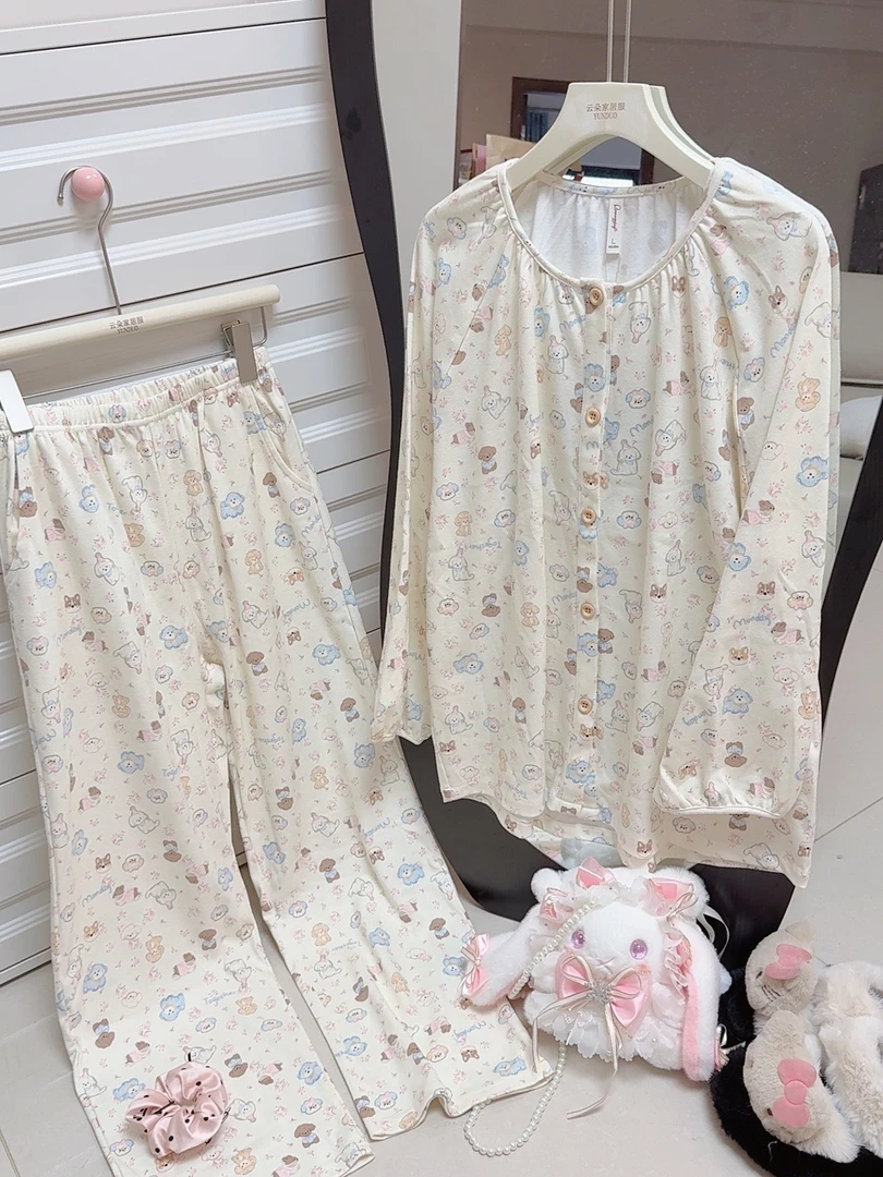 【奶油小狗纯棉】超可爱！100%棉 长袖/短袖/睡裙 少女感圆领睡衣女