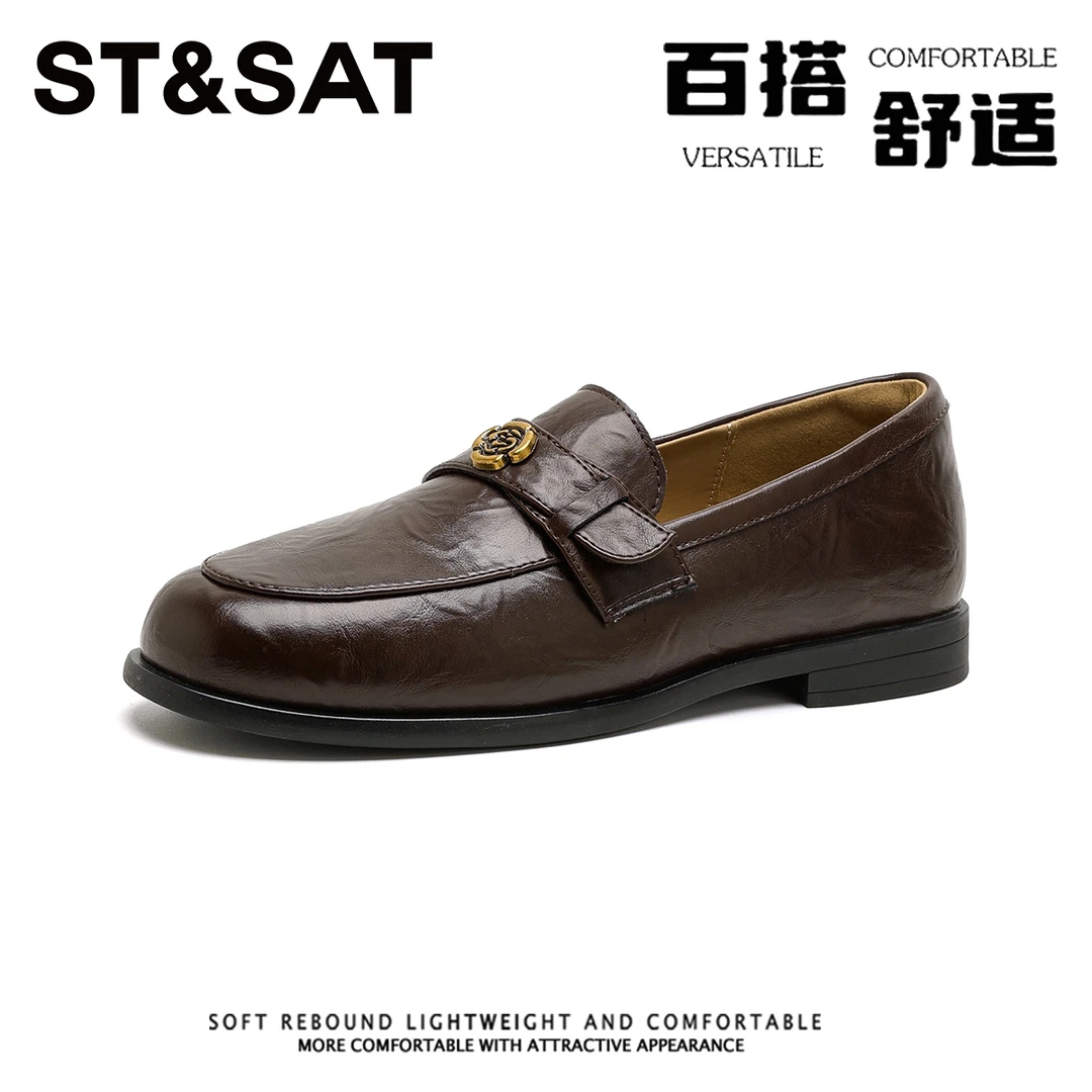 星期六品牌真皮一脚蹬乐福鞋女2026新款时尚单鞋英伦风百搭小皮鞋