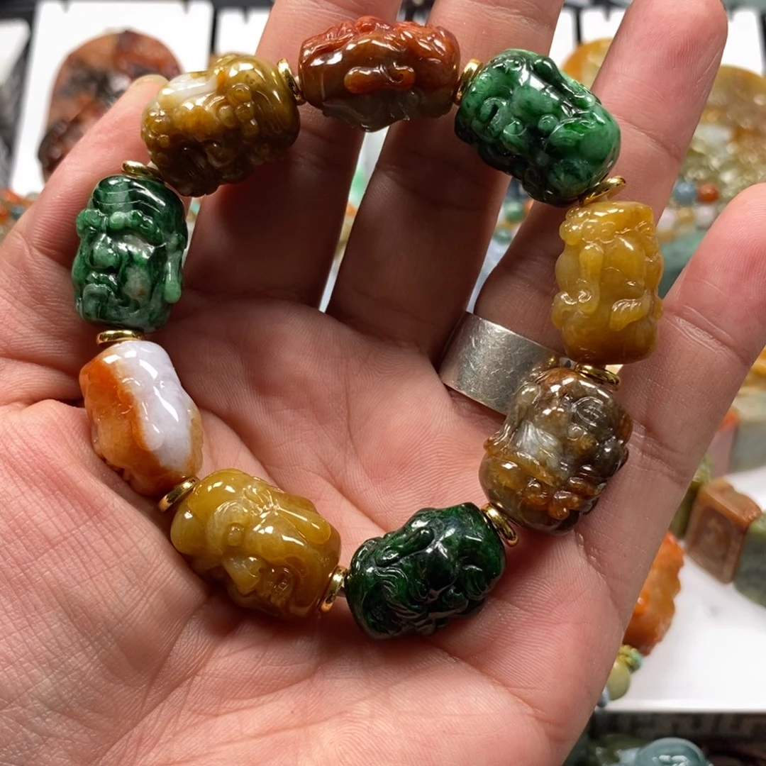 用***1翡翠未镶嵌手串特色翡翠罗汉多宝手串