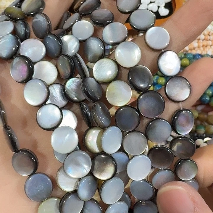 玛瑙/玉髓合金珠宝半成品一条10mm黑蝶贝圆饼