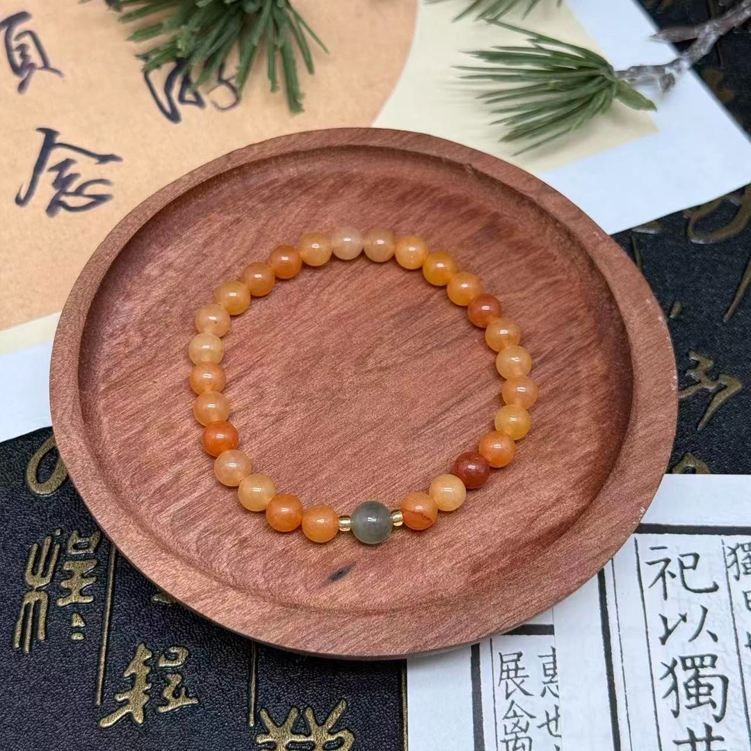 金丝玉手串配和田顶珠多样性发一JSY60110