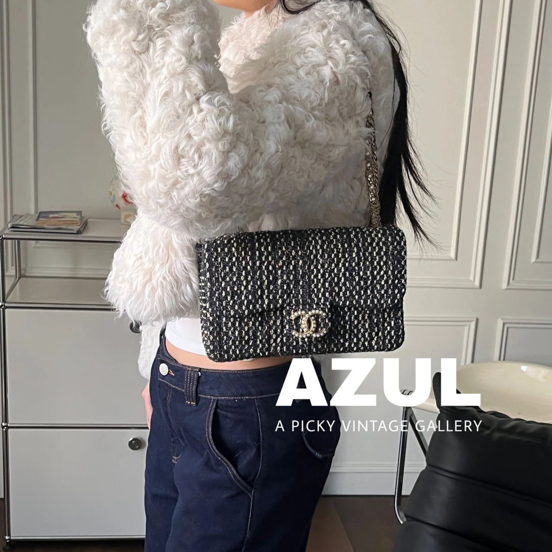 95新 Chanel/香奈儿 深海蓝粗花呢威斯敏斯特多链条单肩包 39446